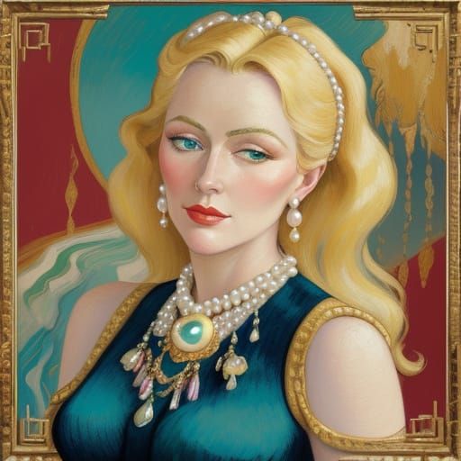 Blond Woman in Velvet: An Art Deco Fauvism Portrait