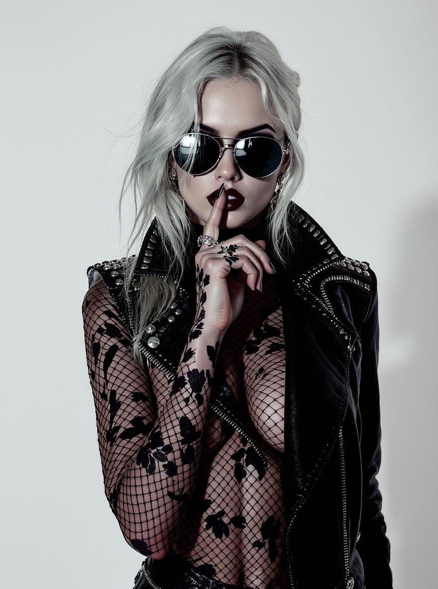 Noir Femme Fatale with Floral Ink in Editorial Style