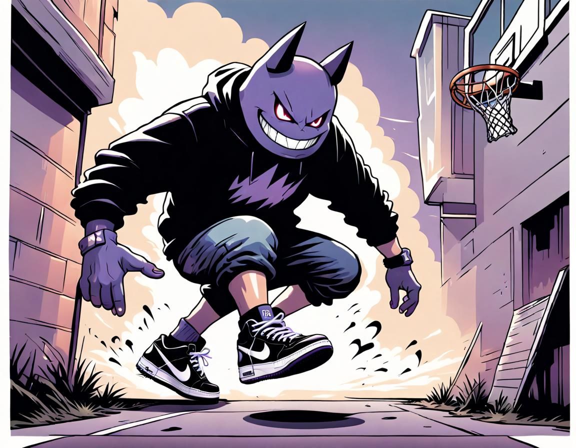 Gengar Slam Dunks in Comic Book Art Style
