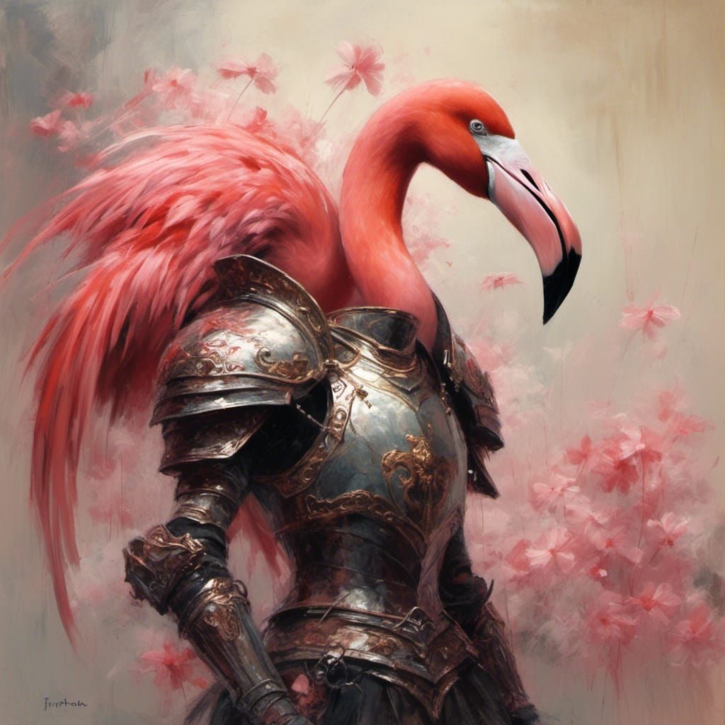 Flamingo Warrior in Armor Painting