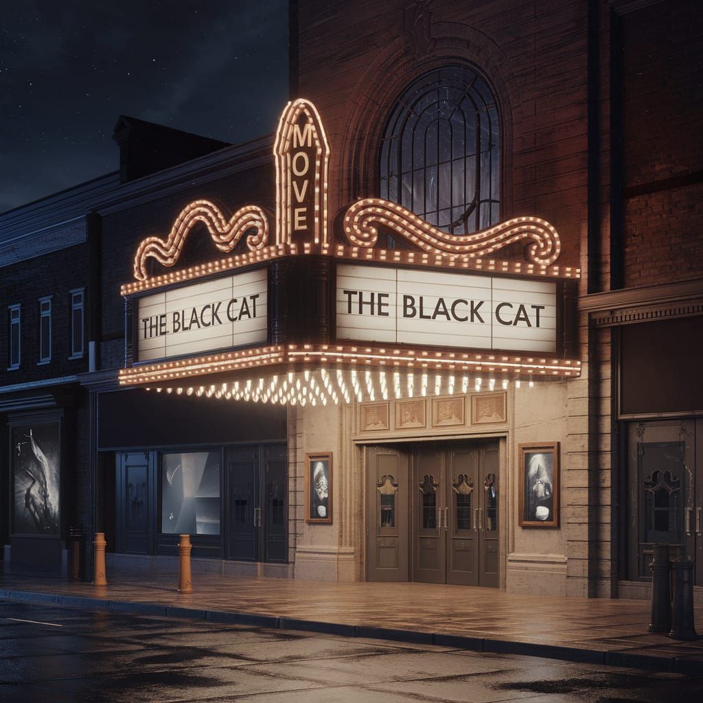 Night Theater Showing 'The Black Cat' in Detailed Matte Pain...
