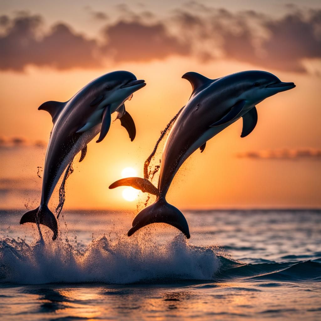 Ocean Sunset with Jumping Dolphins: Professional Photography