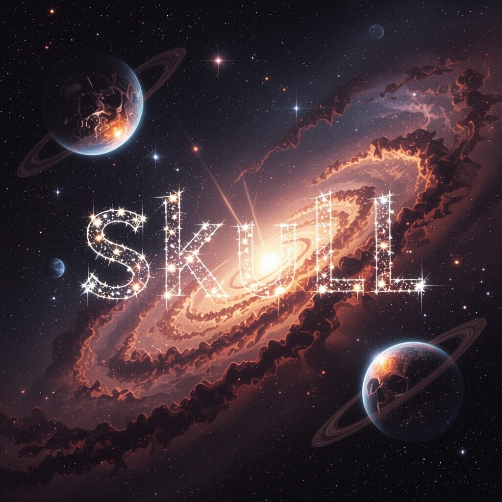Surreal Celestial Expanse with SKULL Written in Stars