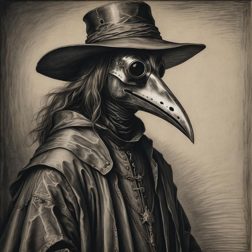 Plague Doctor in Charcoal Drawing Style