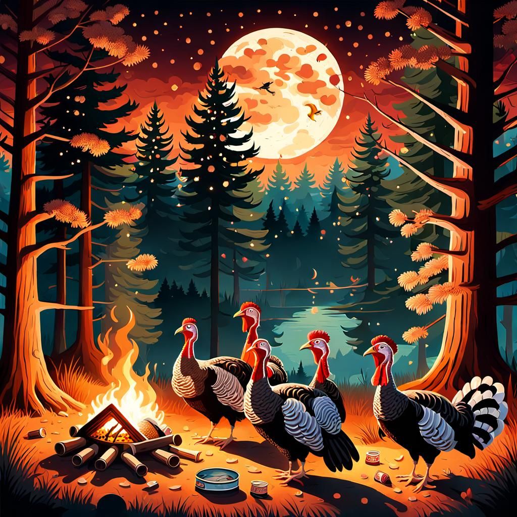 Turkeys Campfire Party Under the Full Moon