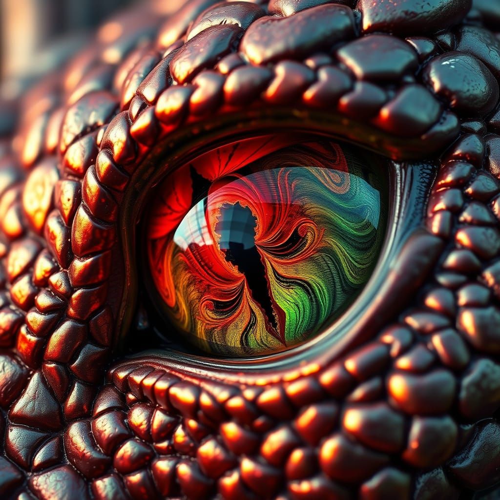 Dragon's Eye Macro: Hyperrealistic Scales and Vortex Pupils