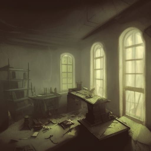 Haunted Art Studio with Ghosts, Dark Fantasy Concept