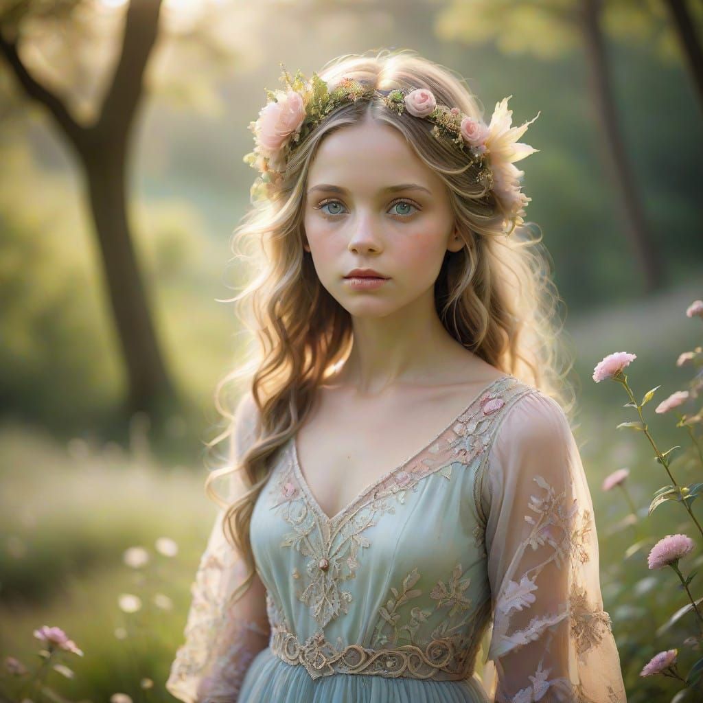 Whimsical Young Girl in Serene Landscape