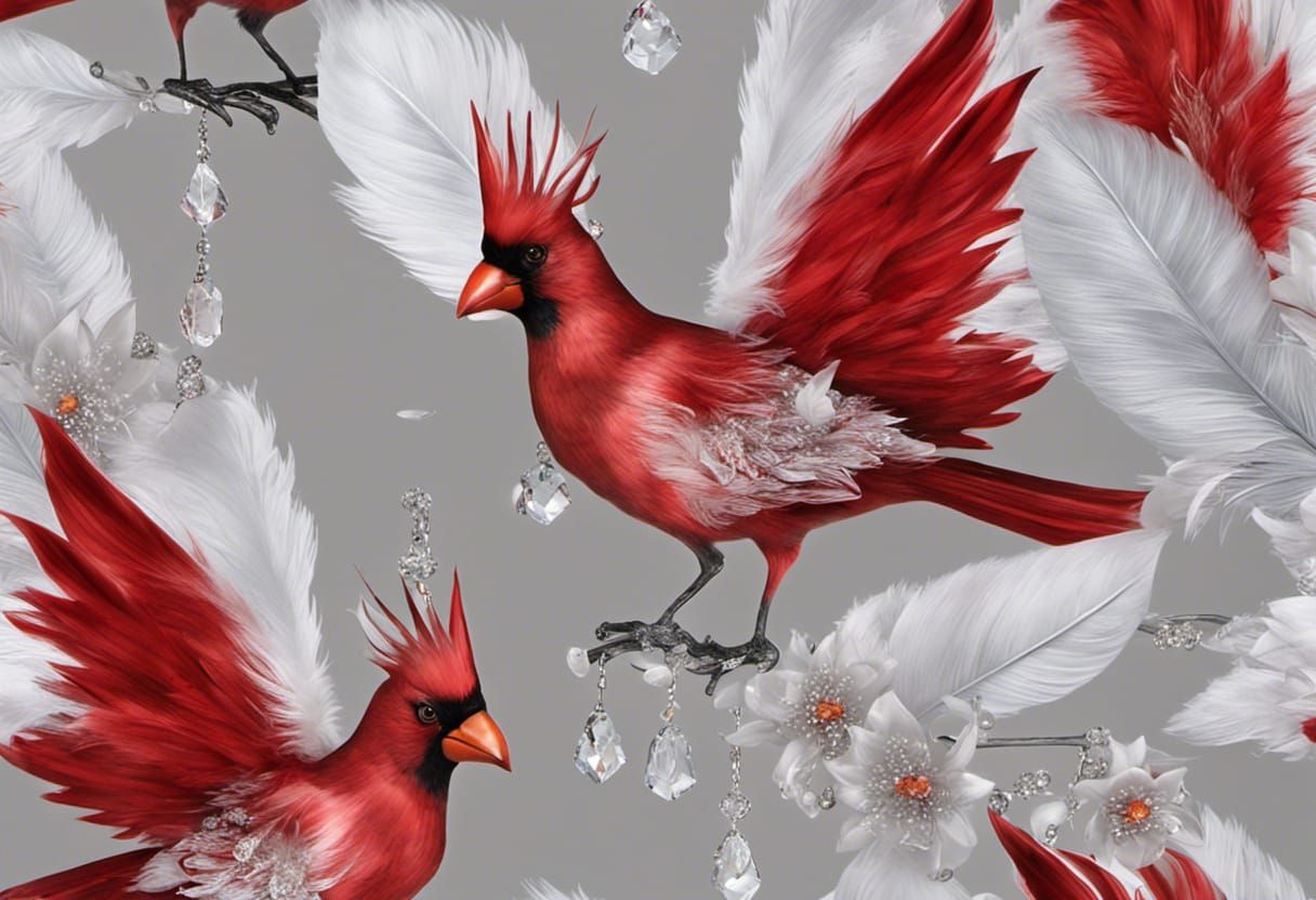 Crystal Cardinal with Feather Wings in Decoupage Style