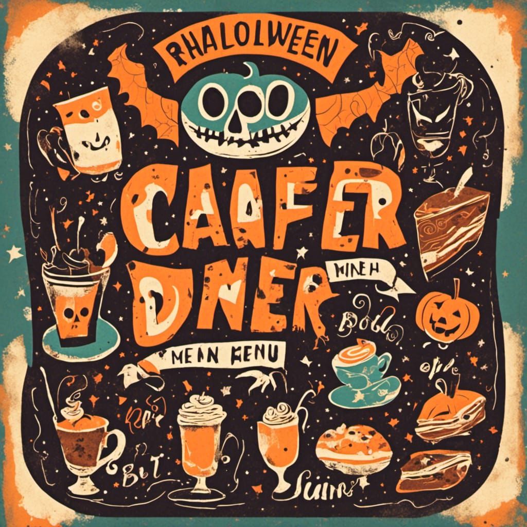 Halloween Cafe Menu in Retro Diner Art Style