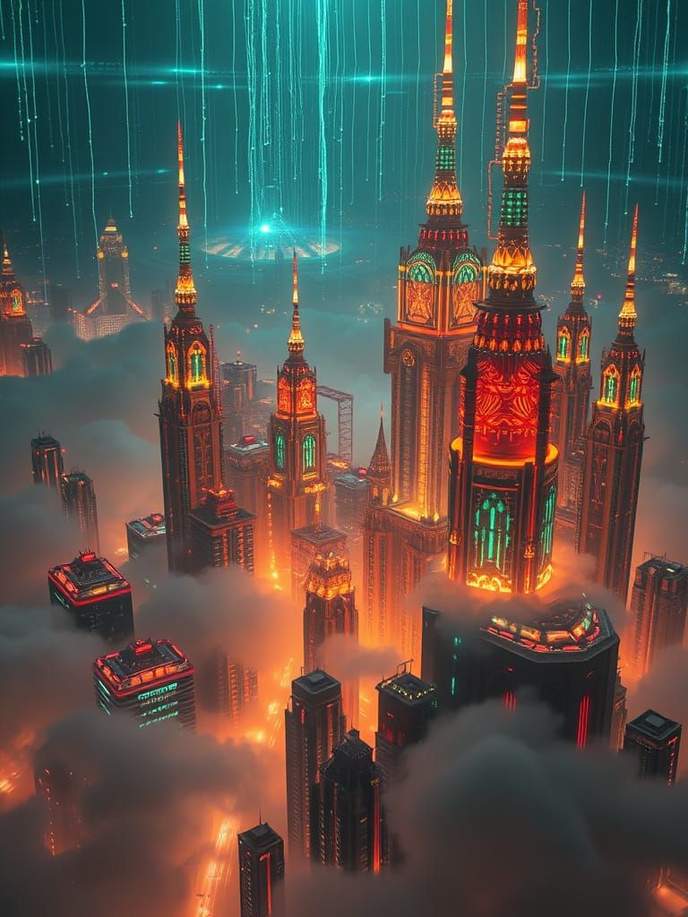 Luminous Metropolis in Electric Matrix Aesthetic