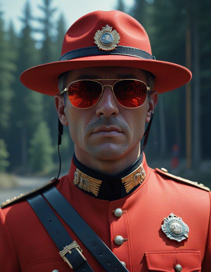 Futuristic RCMP Officer in Red Serge Uniform with Technologi...