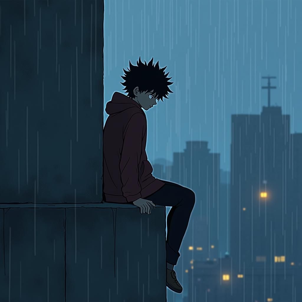 Izuku Midoriya in Rainy Anime Style