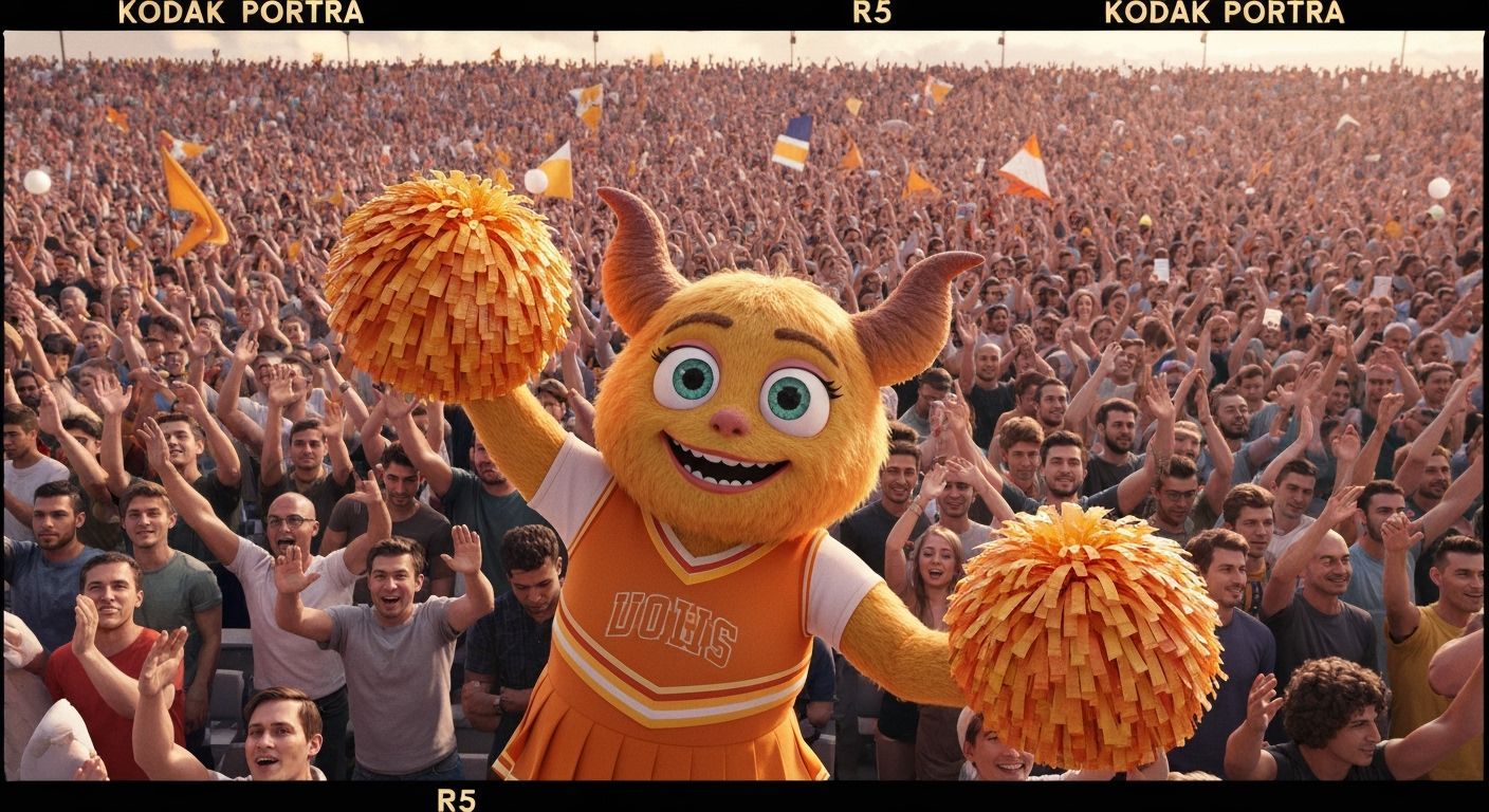 Energetic Monster Cheerleader Crowd in 80s Style