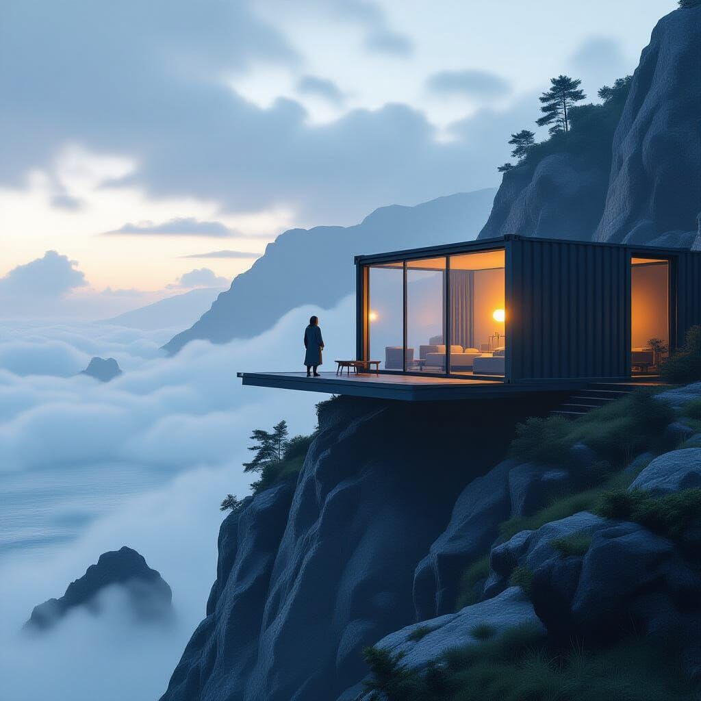 Coastal Shipping Container House in Digital Matte Painting