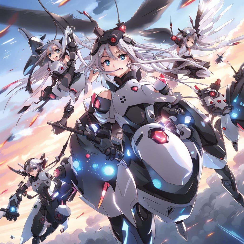 Anime Robotic Demon Girls in Flight