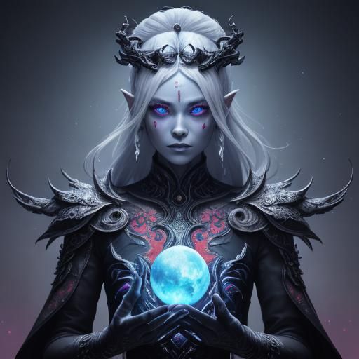 Alien Women and Dragon-Man with Glowing Symbols