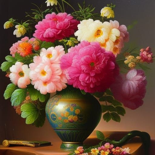 Egyptian Floral Rococo Painting in 8K Resolution
