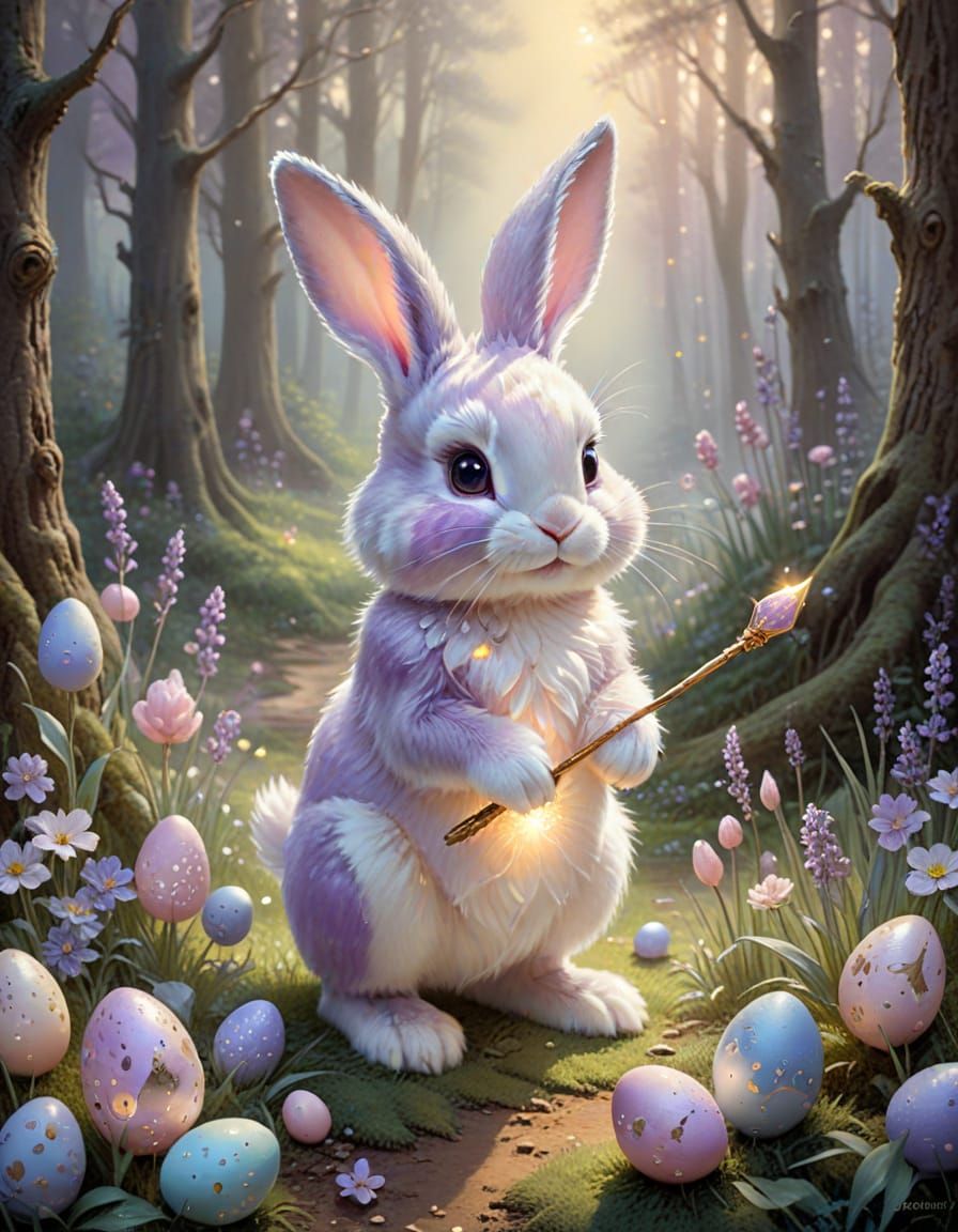 Whimsical Easter Bunny in Enchanted Forest