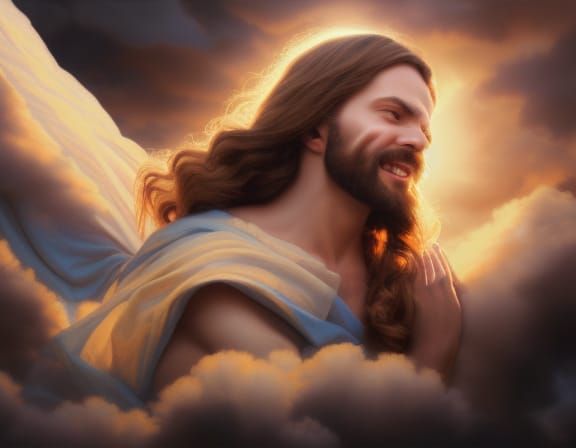 Joyful Jesus Portrait in Hyperrealistic Style