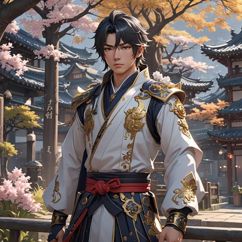 Handsome Zhongli in Asian Setting: 3D Anime Art