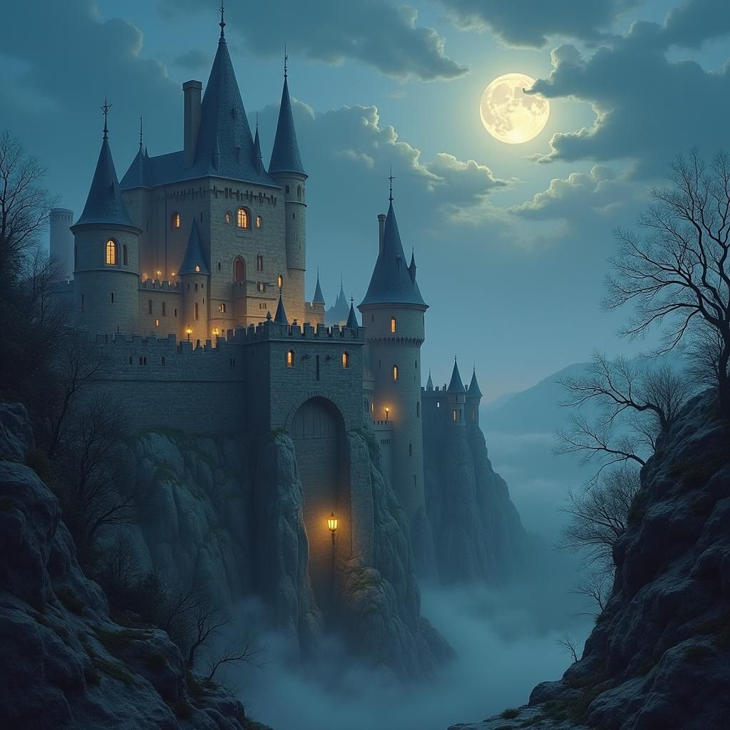 Mystical Medieval City with Gothic Spires in Ethereal Mist