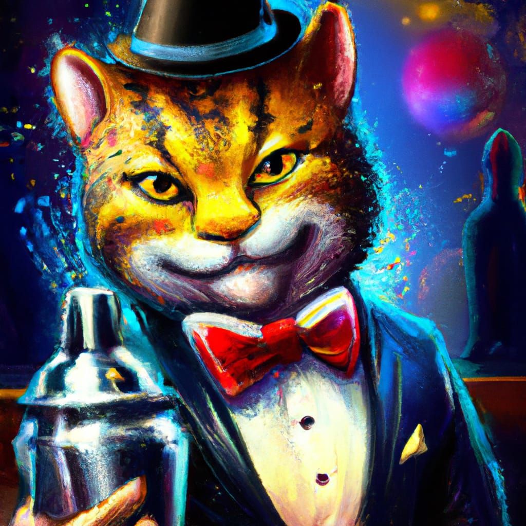 Smiling Cat Bartender: Photorealistic Concept Art Portrait