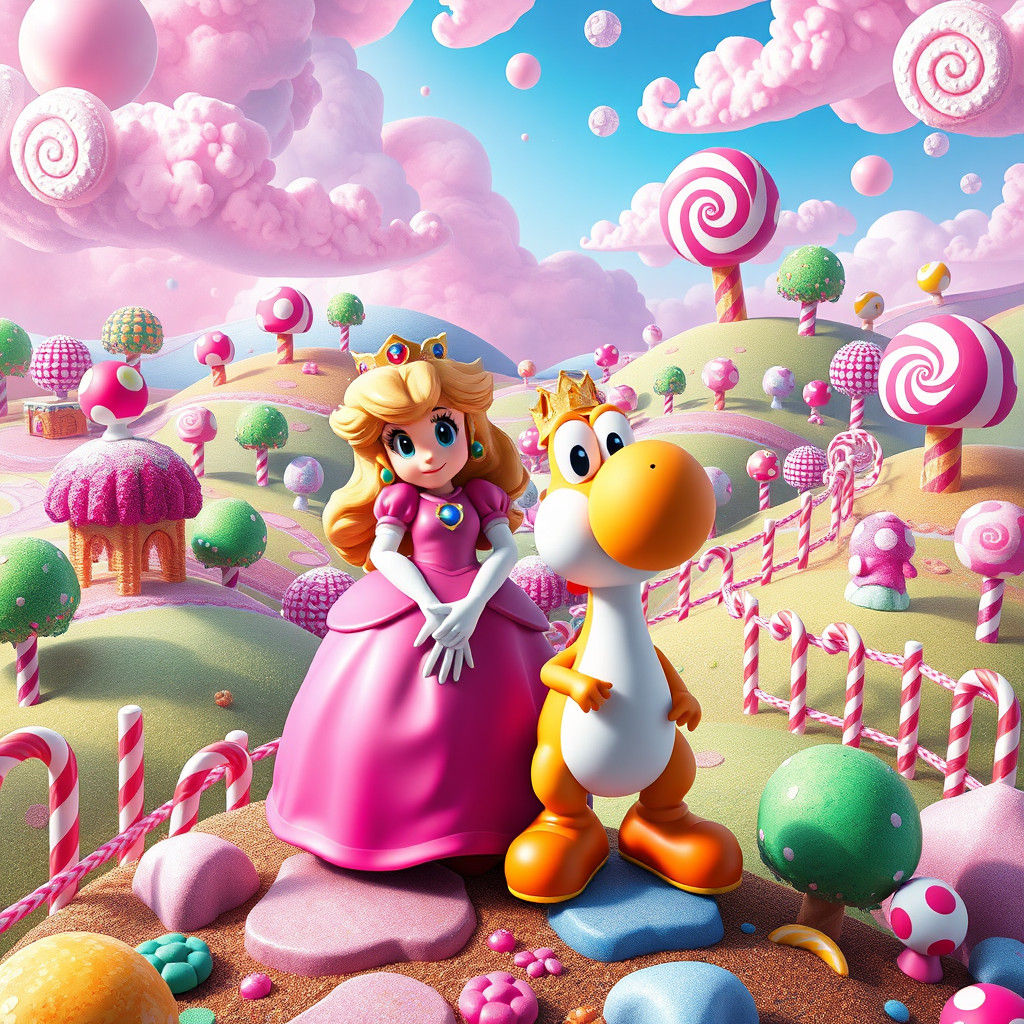 Princess Peach and Yoshi in Sugar Candyland, Digital Art