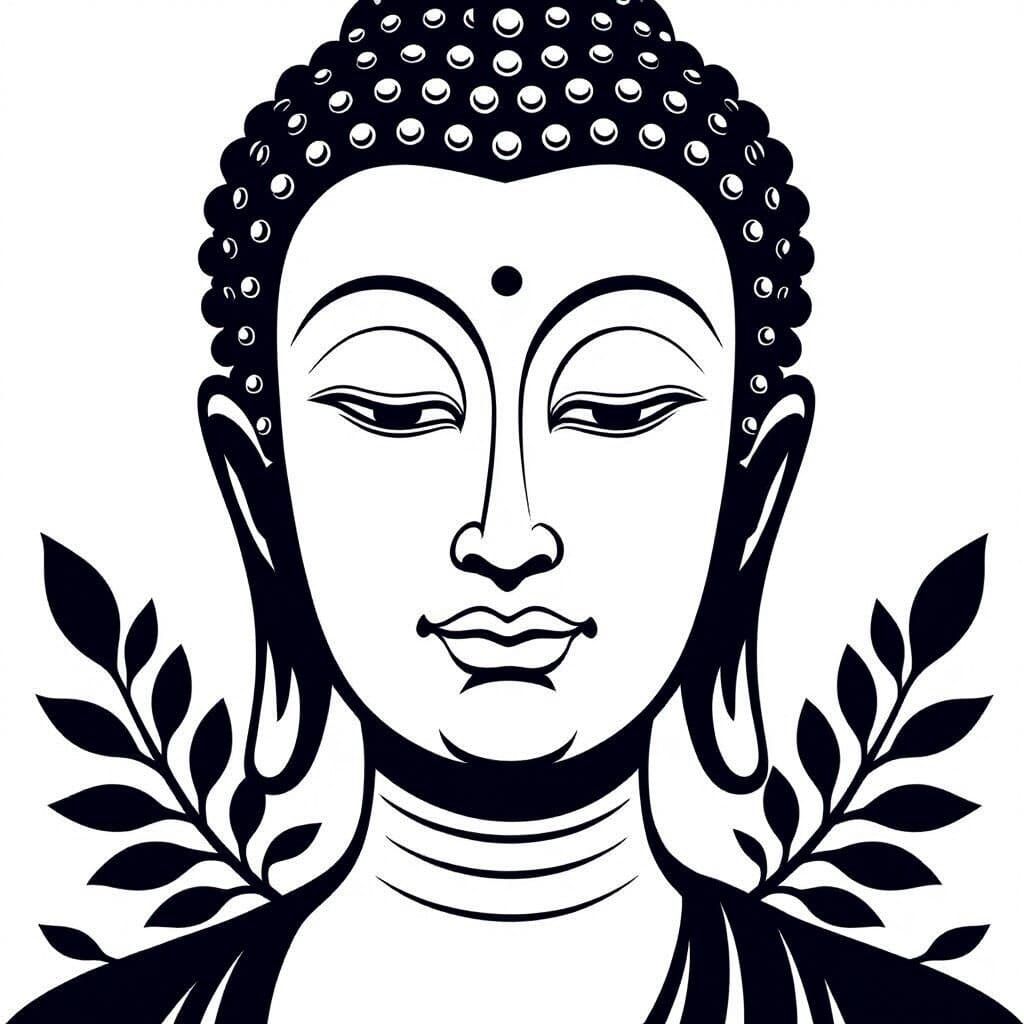 Buddha Silhouette in Meditation on White Background
