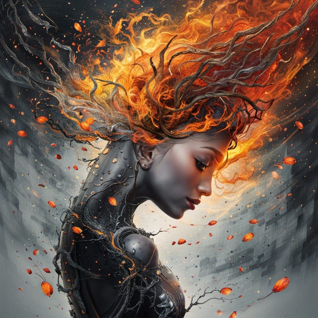 Flaming Heart Dissolving into Smoke: Digital Art