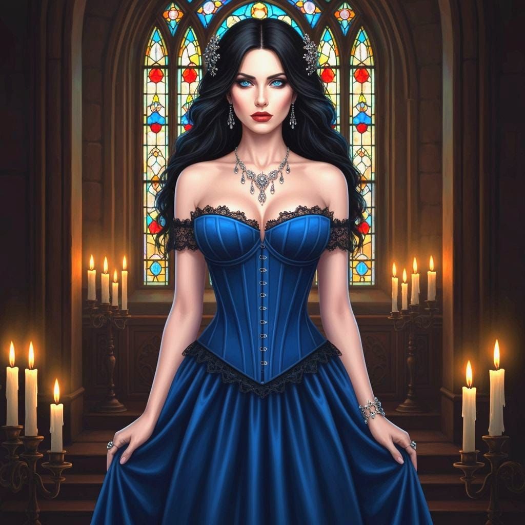 Sapphire Velvet Gown in Gothic Romance Style
