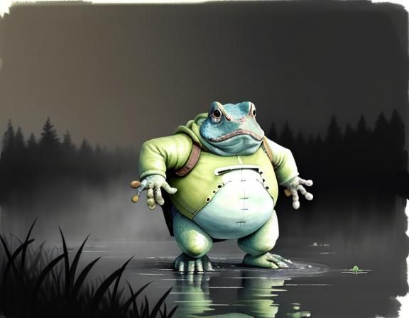 Bullywug in Misty Swamp: Watercolour Pastel Art
