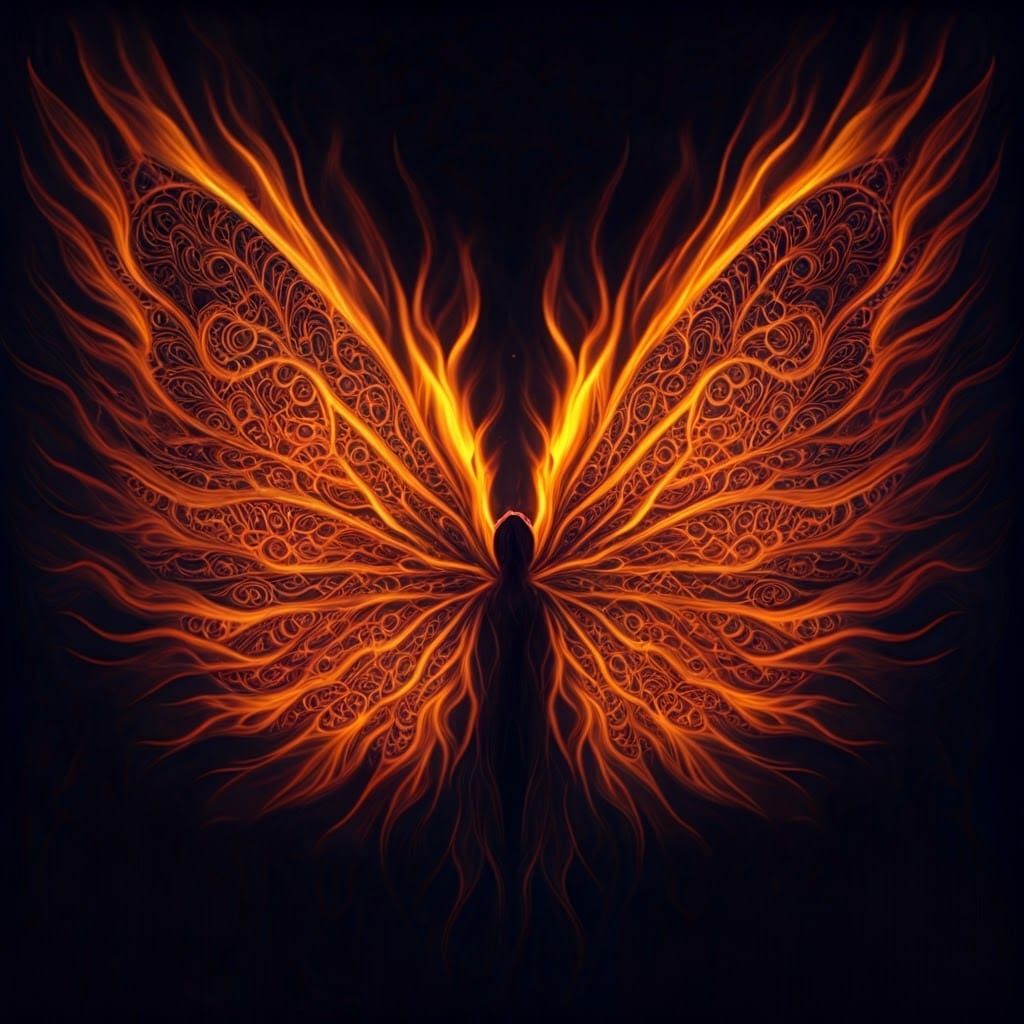 Hyperrealistic Fire Fairy with Mandala Wings