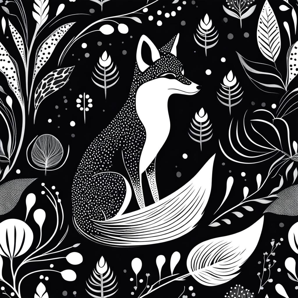 Magical Spotted Fox in Black and White