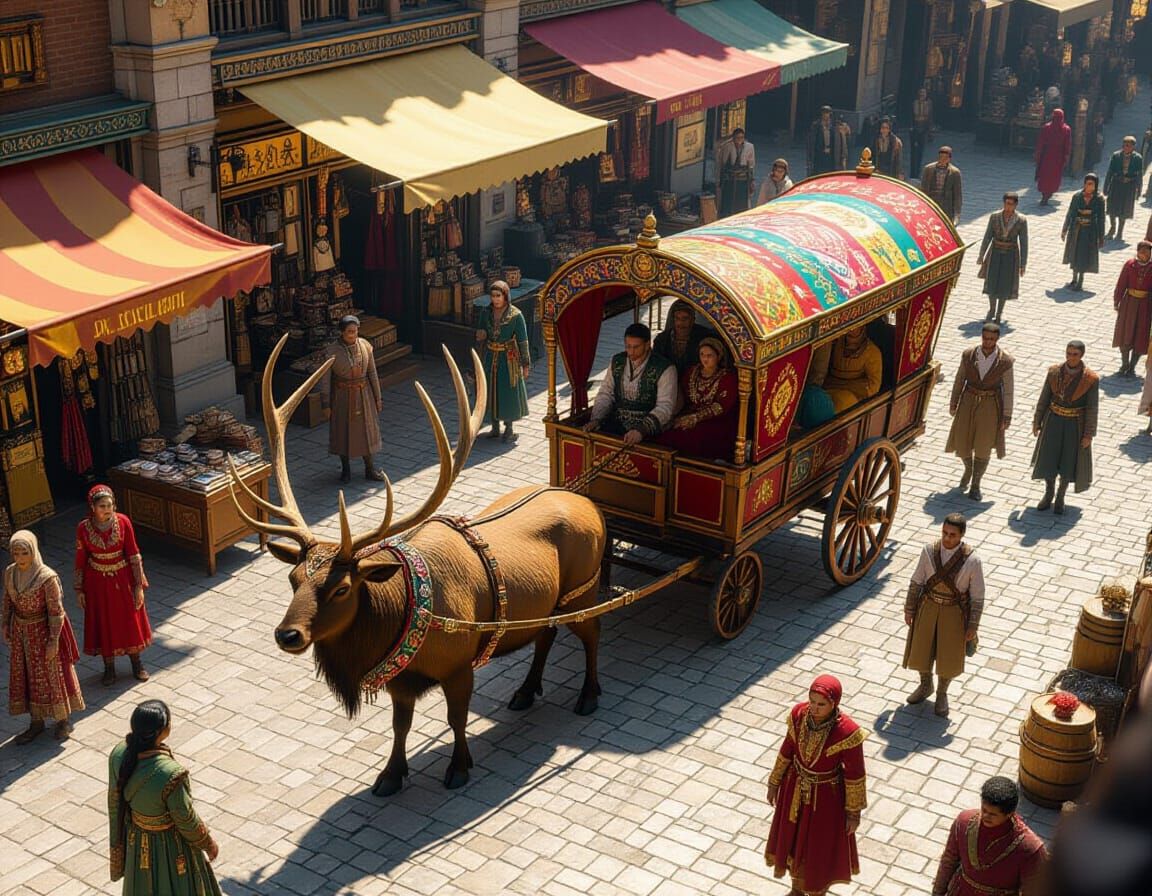 Fantasy Marketplace Aerial View in Demon Slayer Style