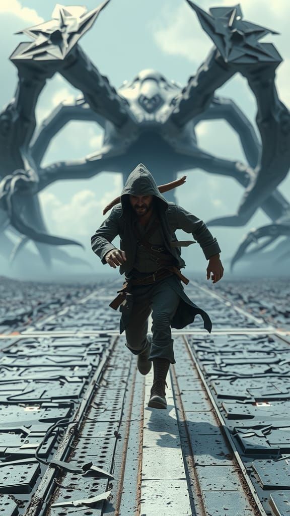 A space pirate fleeing a gargantuan space monster, Origami p...