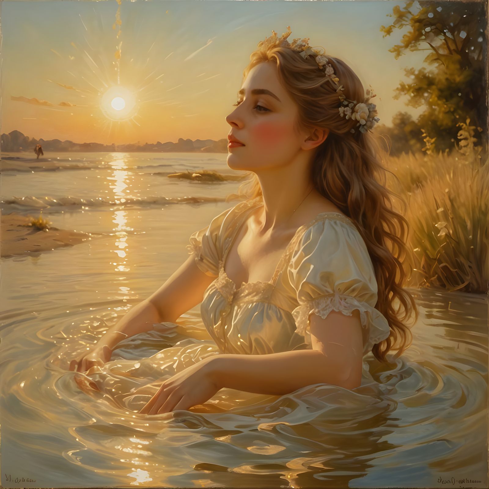 Victorian Bathing Scene in Pastel Colors