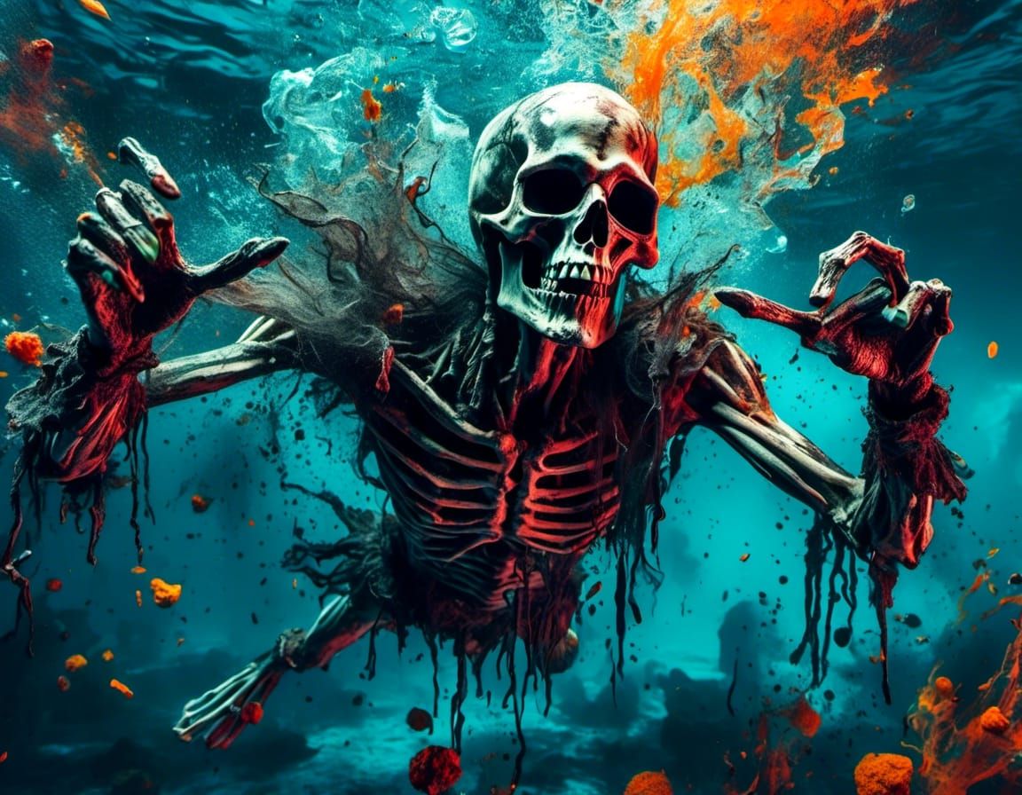 Skeleton High Dive at the Olympics: Hyperrealistic Splash Ar...