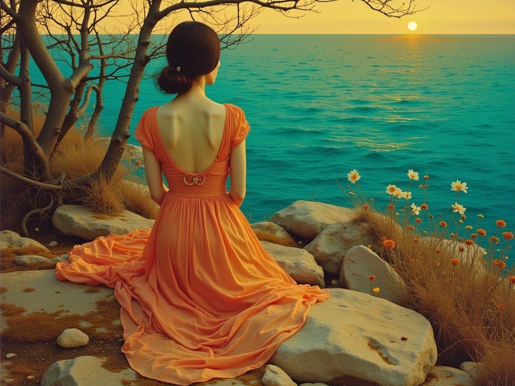 Amber and Teal Abstract Figures in Neon Light