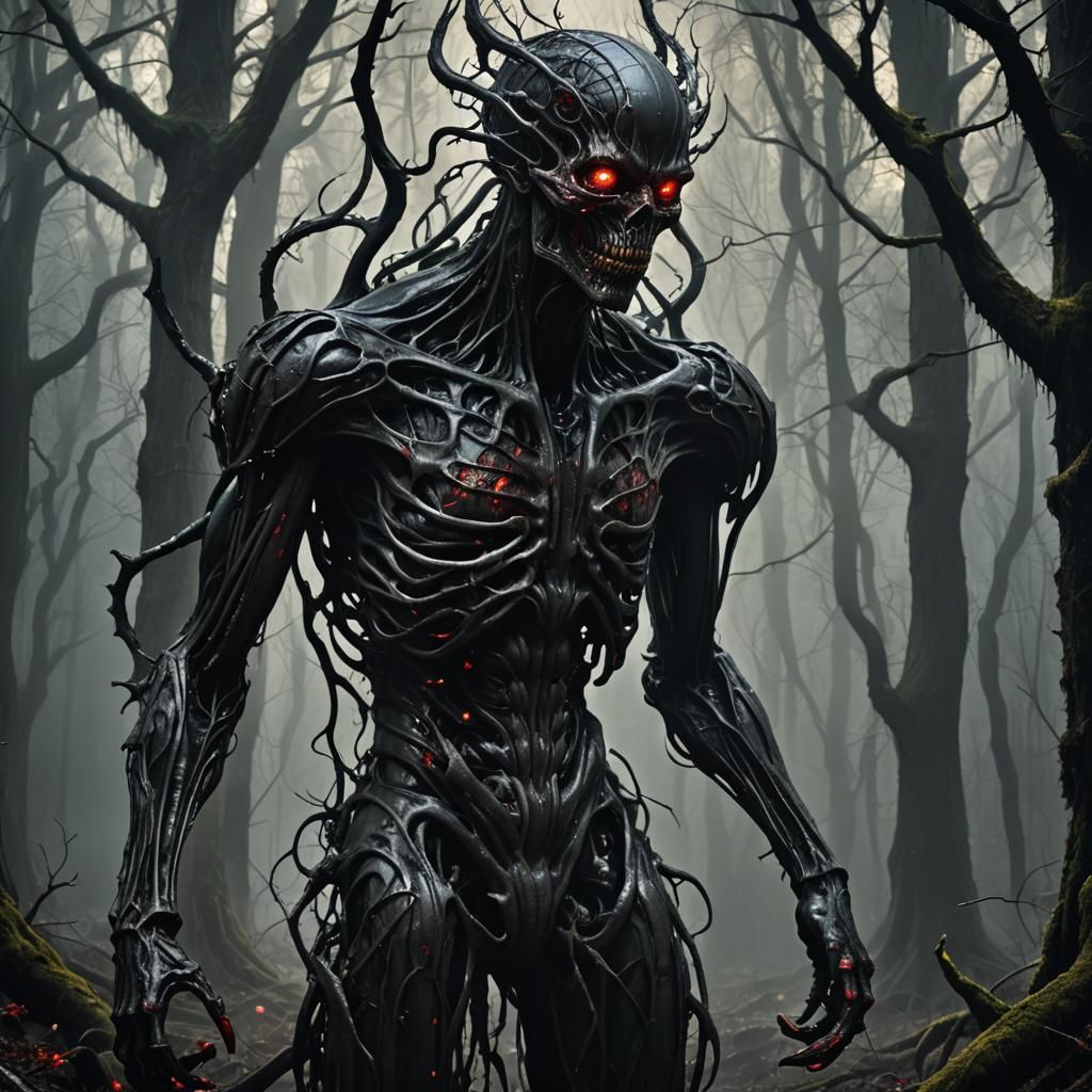 Melted Demon in Dark Forest: Dark Fantasy Art