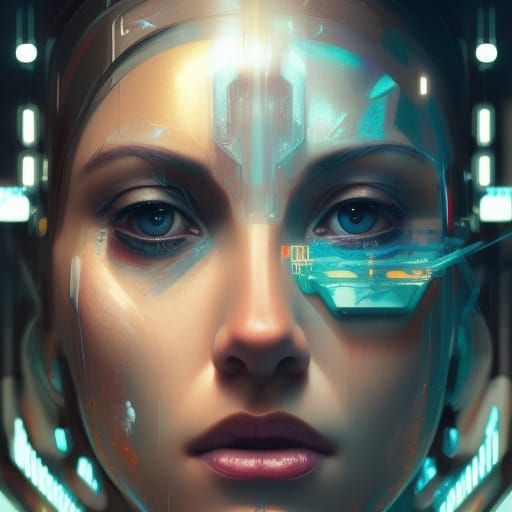 Cyberpunk Human-Machine Hybrid Portrait in 8K