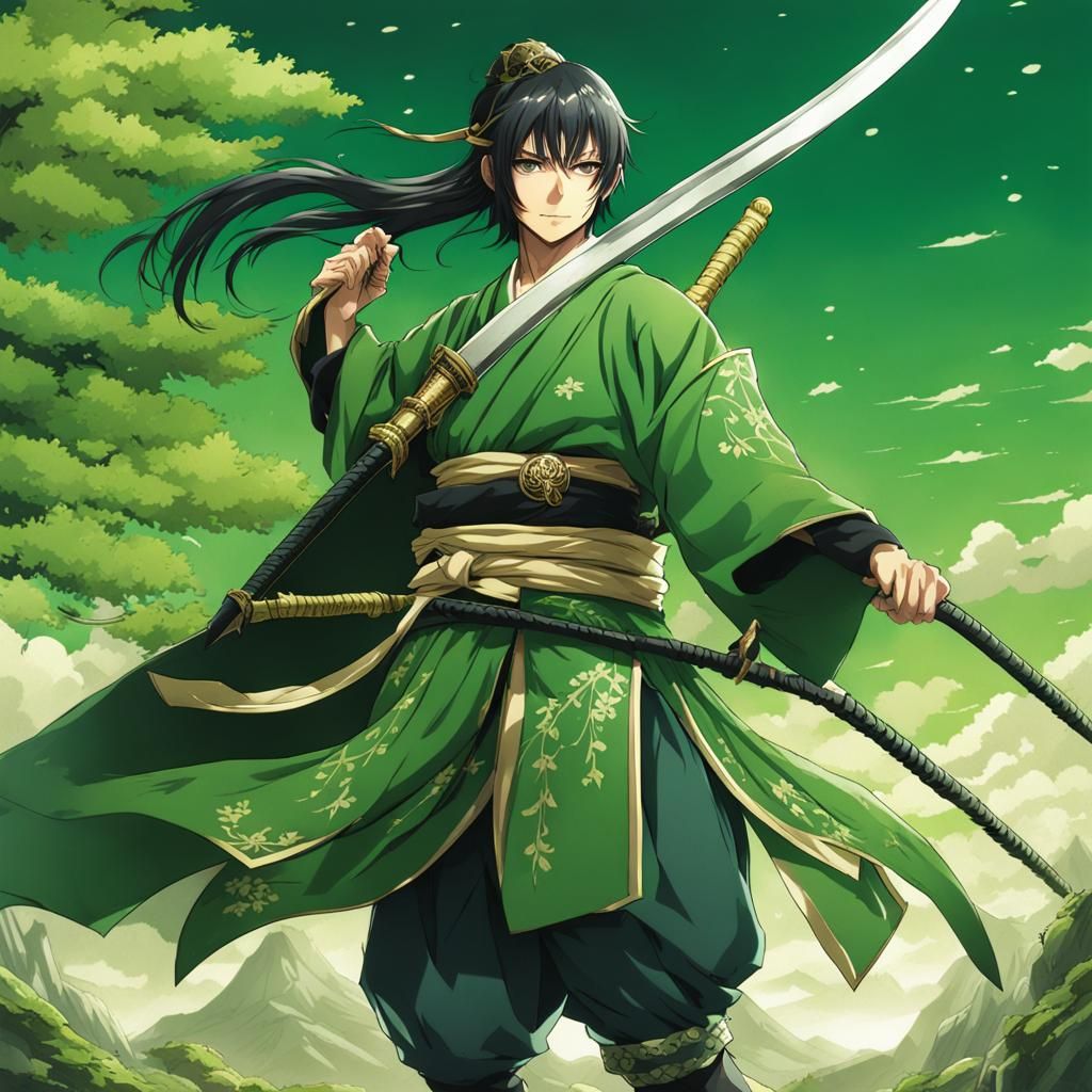 Feudal Japanese Warrior with Kusarigama in Anime Style