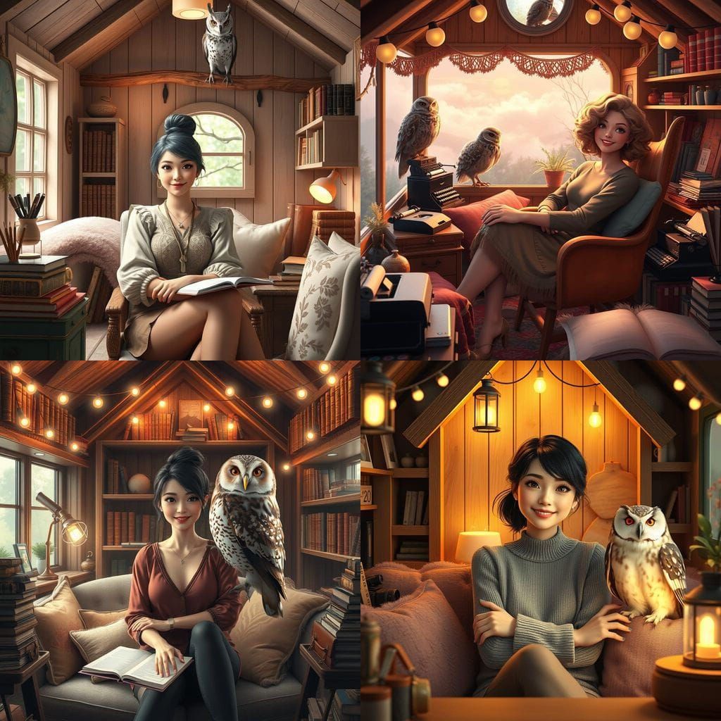 Confident Entrepreneur Sits in Birdhouse Office Amidst Creat...