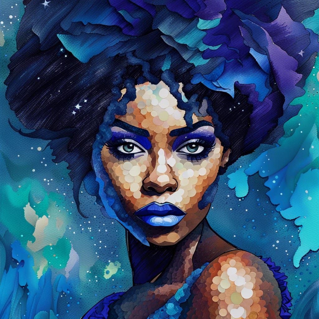 Goddess in Blue: Impasto Digital Paper Art