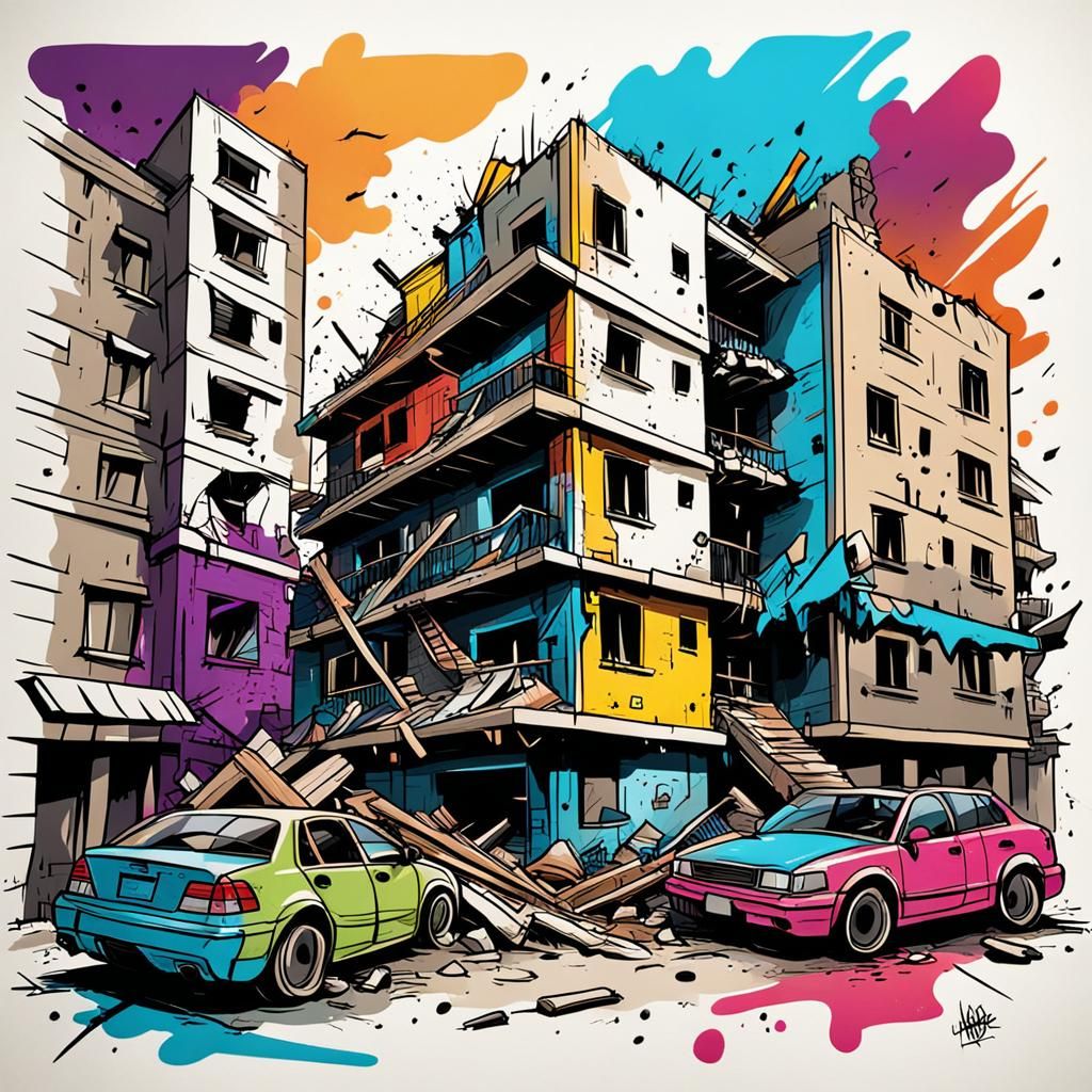 Abstract Urban Landscape in Color Sketch Style