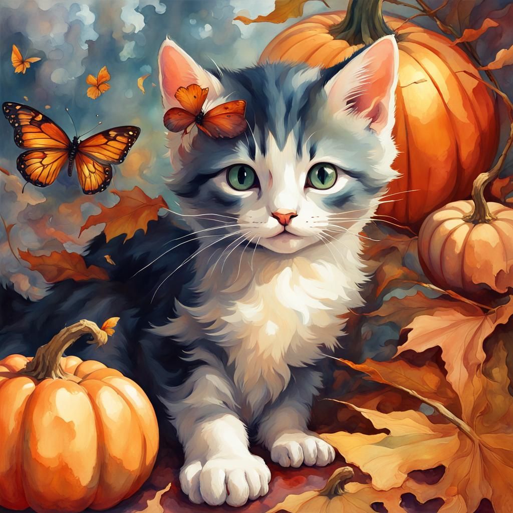 Gothic Kitten-Butterfly in Renaissance Style