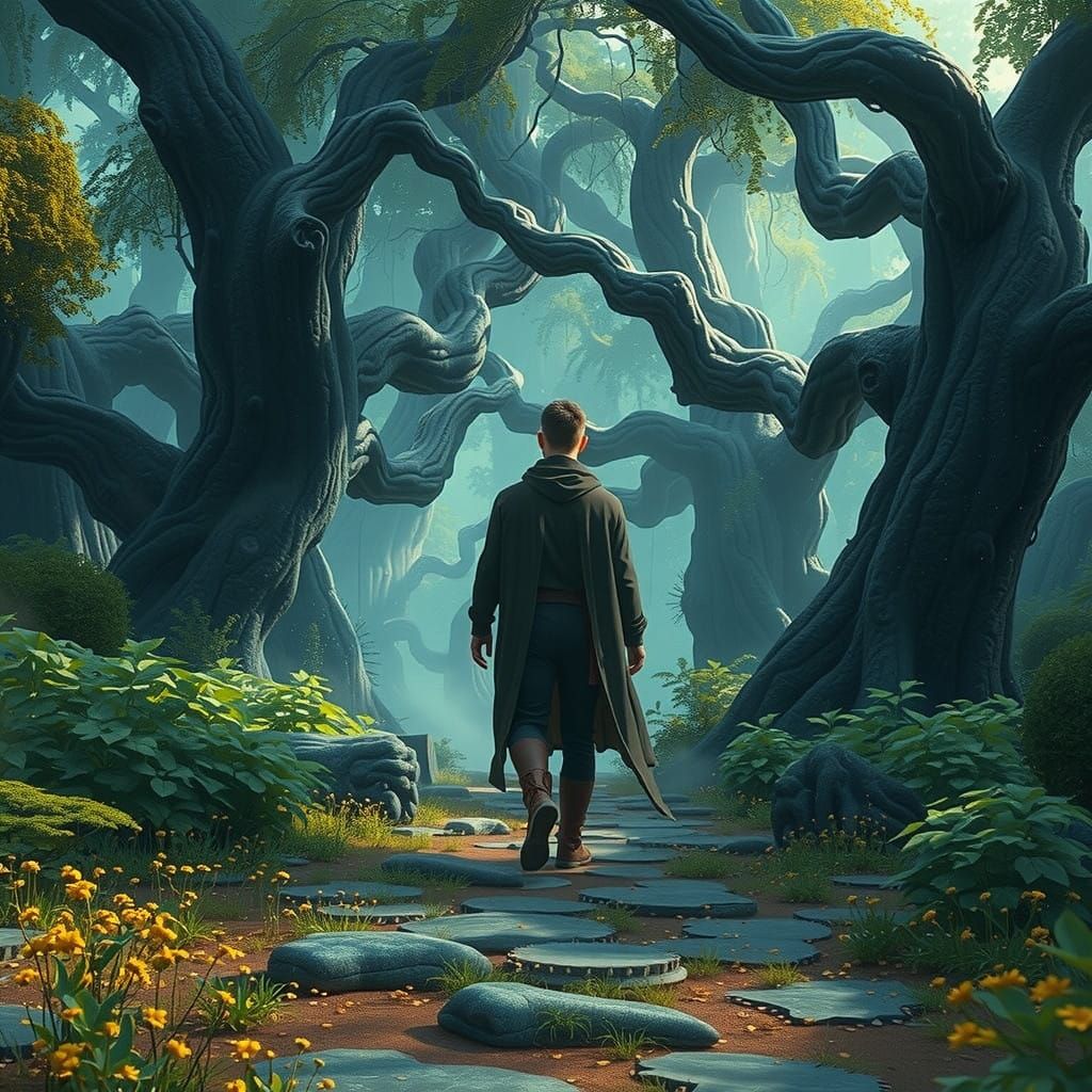 Ethereal Figure Walks Through a Lush, Mystical Realm