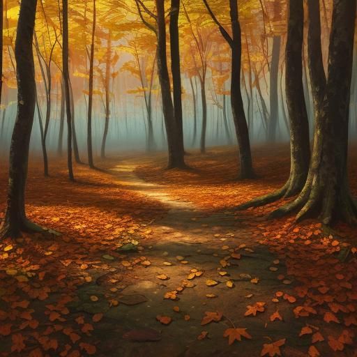 Simon in Autumn Forest: Vibrant Oil Painting