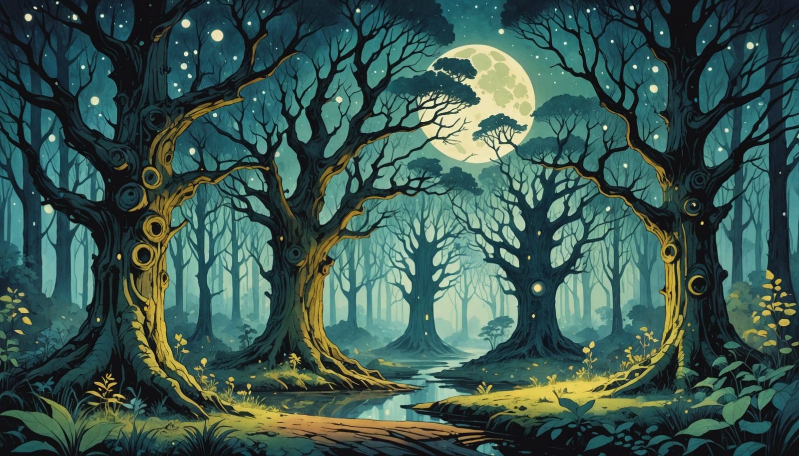 Enchanted Moonlit Forest Clearing with Dancing Fairies