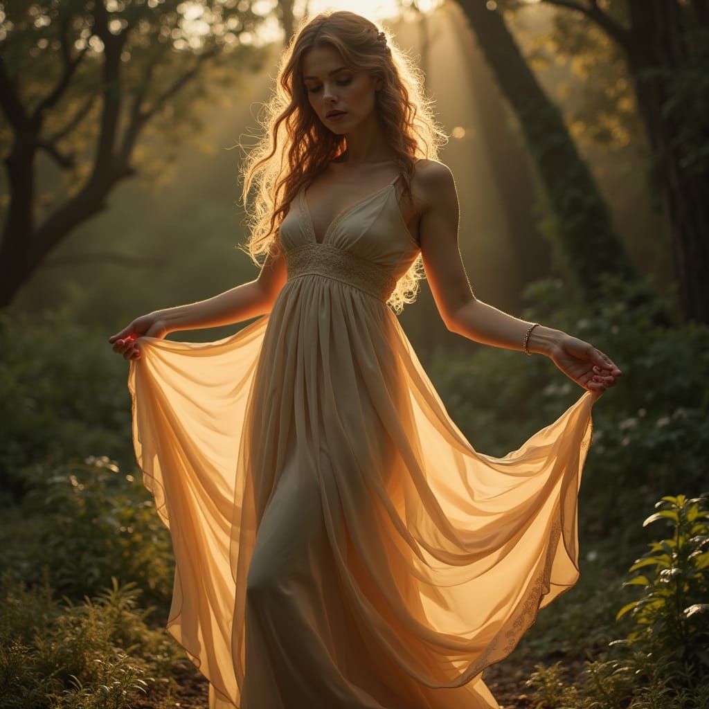 Elegant Woman in Pre-Raphaelite Style